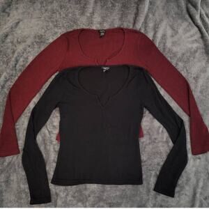 Rue 21 Bundle Rib Knit Long Sleeve Womens Blouse Size Medium Red Black